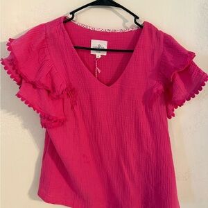 Umgee Fuchsia Ruffle Sleeve Blouse